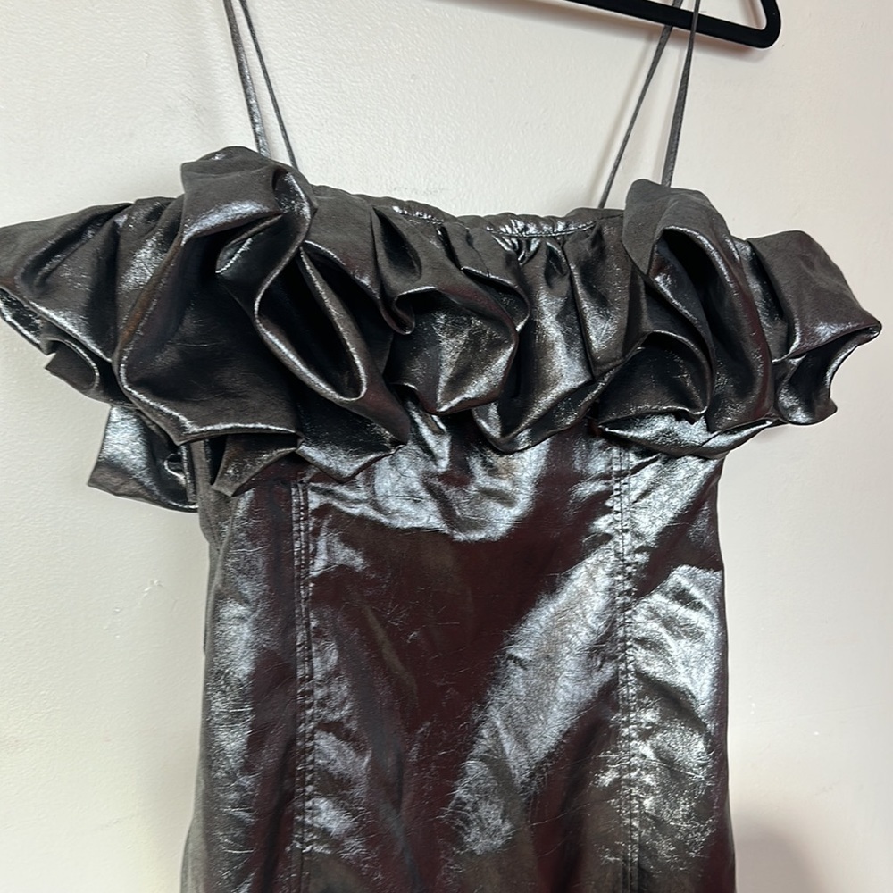 Zara Metallic Silver Ruffle Mini Dress - Picture 9 of 13
